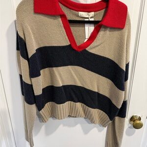 By Together Red Collar V-Neck Sweater